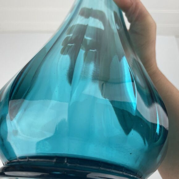 Vintage LE Smith Peacock Blue Column Ribbed Paneled Swung Glass Vase 20.5" MCM - Picture 11 of 13